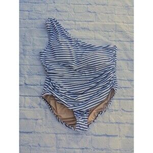 J Crew Size 24 Navy White Nautical Striped One Piece One Shoulder Swimsuit NWT